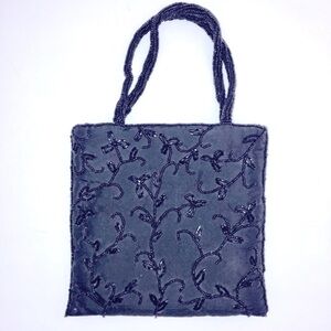 EUC Adorable Little Black Silk Beaded Evening Purse by Glamour.